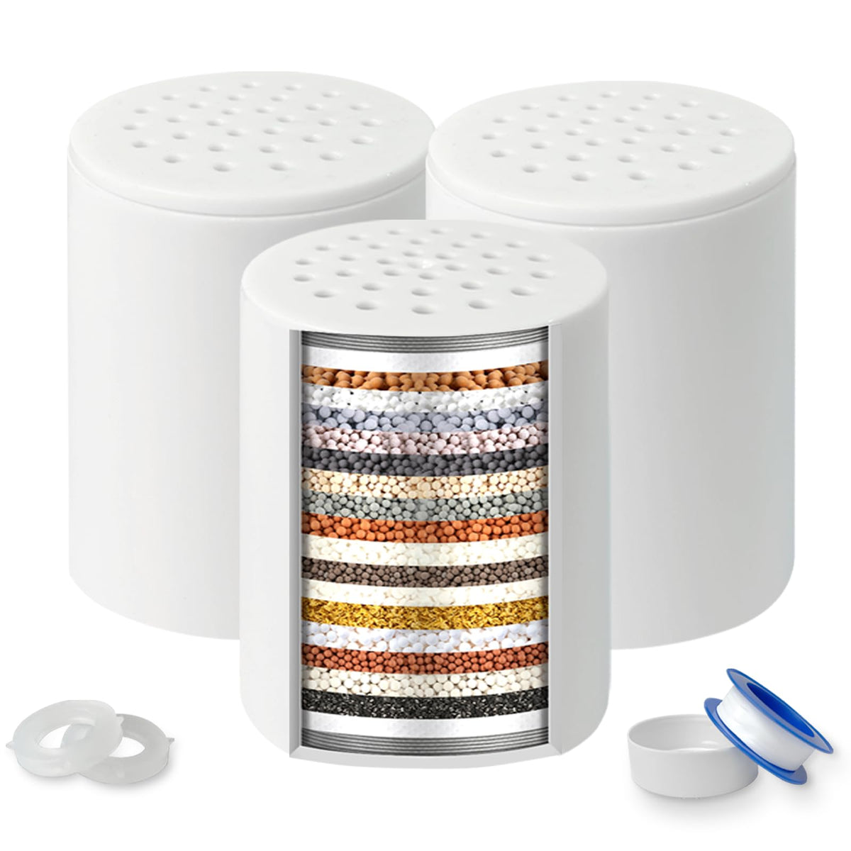 3 Pack 20 Stage Shower Filter Replacement Cartridge (White / 3 Cartridges)