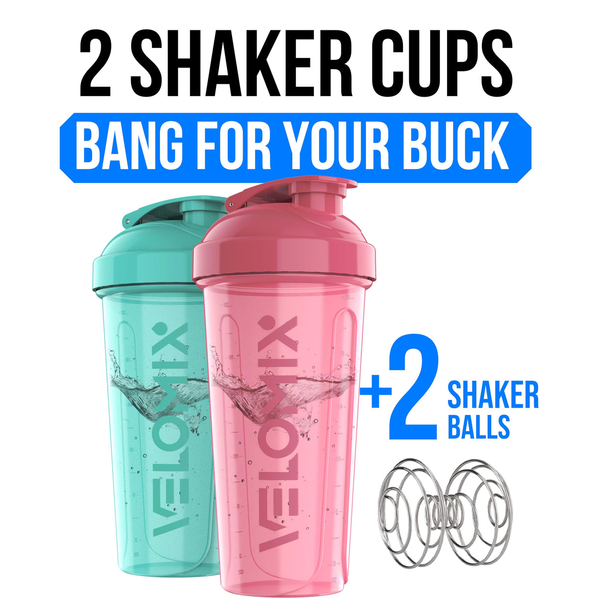 2 Pack 28oz Protein Shaker Bottle for Protein Mixes (A3) Pink / Turquoise)