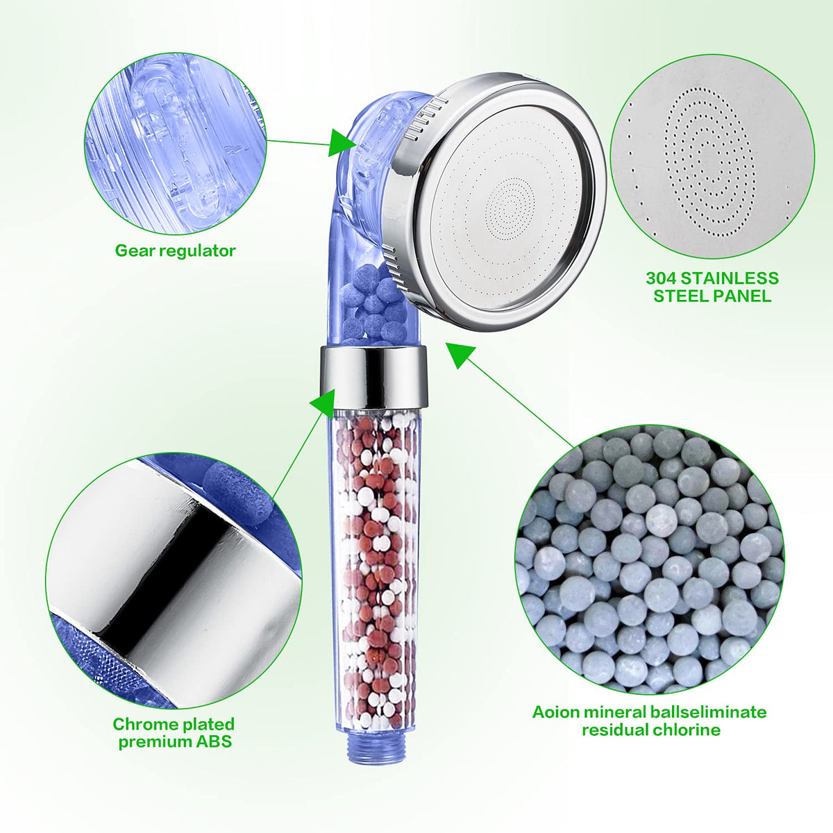 Shower Head with Hose Holder (Clear blue Shower Head + Hose + Holder)