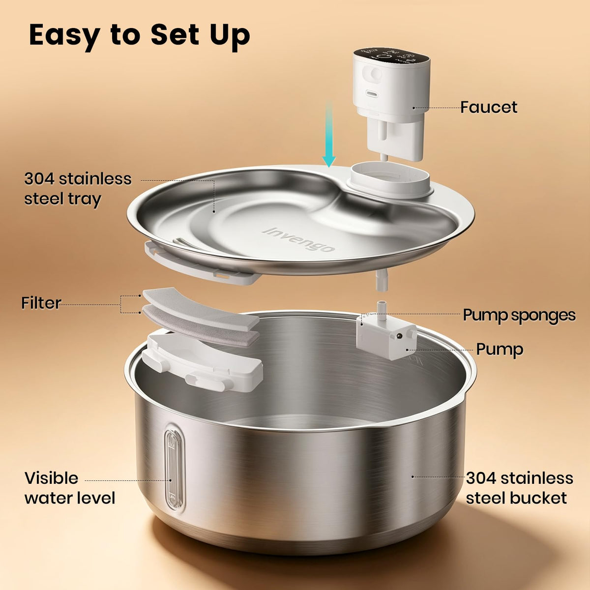 8L 270oz Cordless Stainless Steel Dog Water Fountain