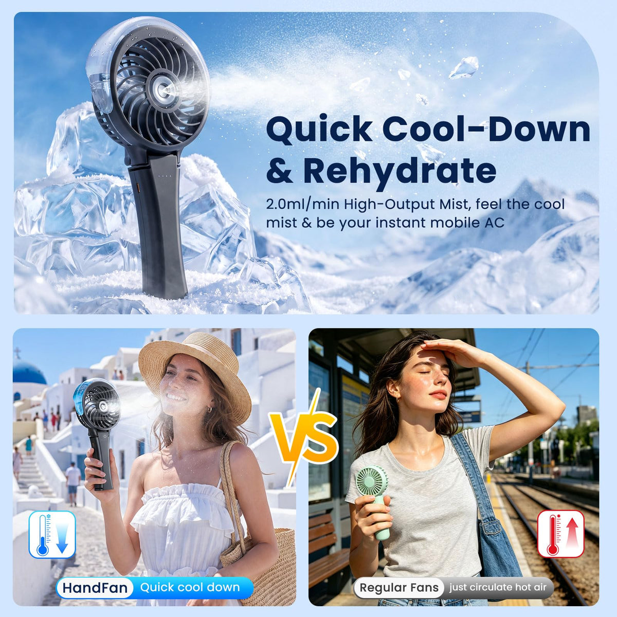 Upgraded Handheld Misting Fan (HF318C / Black)