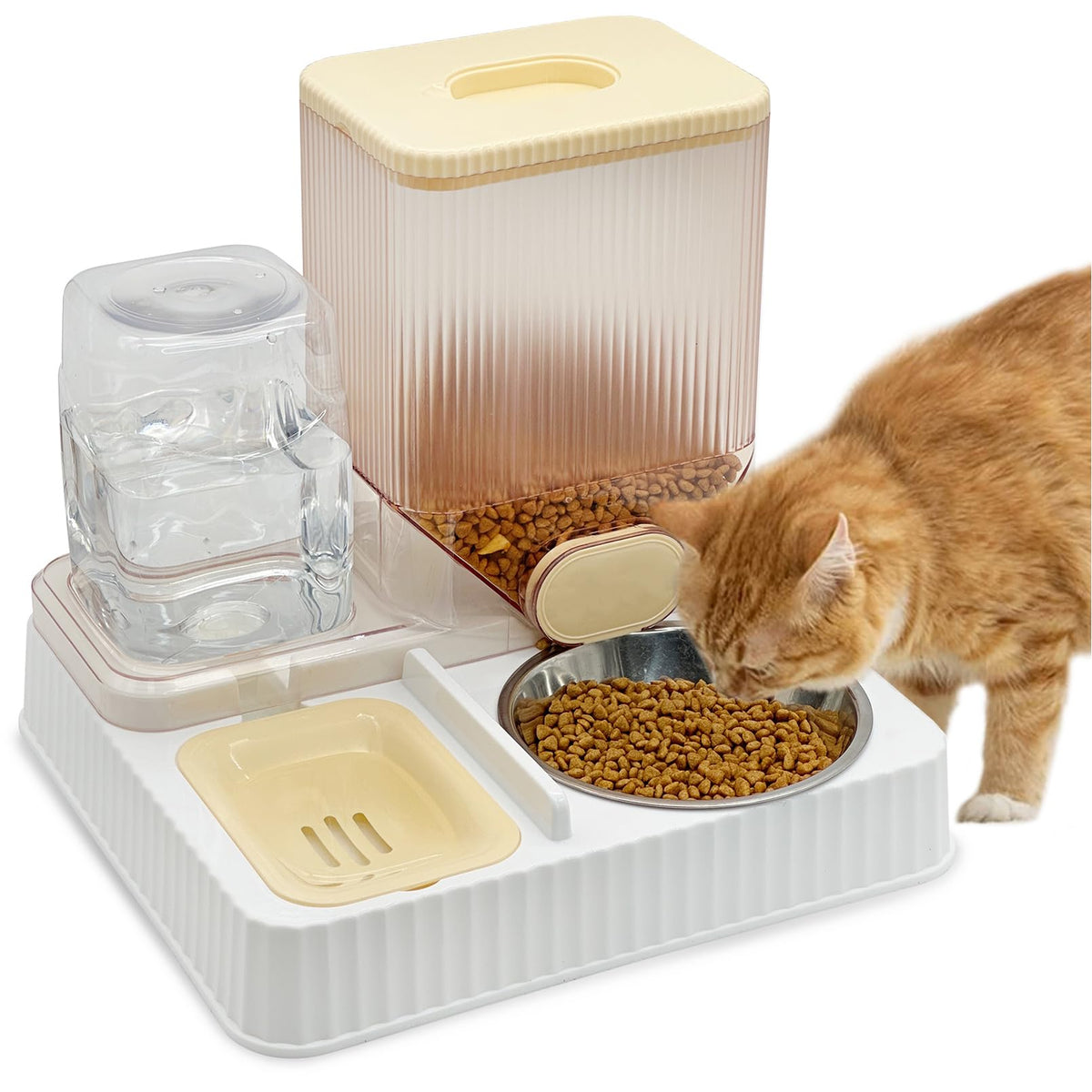 Gravity Cat Feeder & Water Dispenser (Style E / Yellow-Metal Bowl)