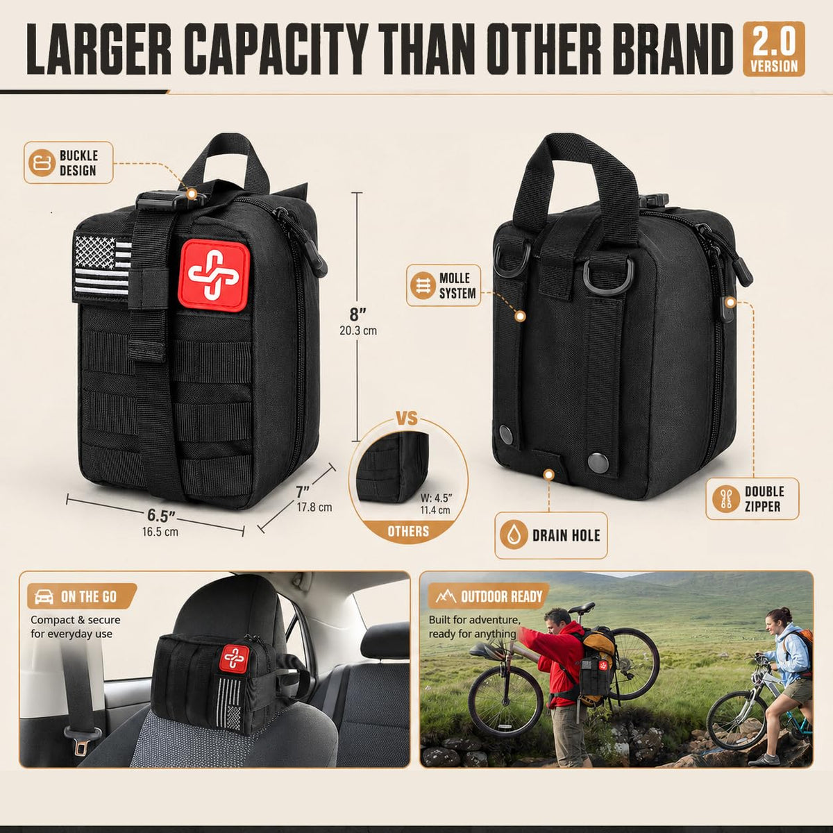 Survival Kit 250Pcs Survival Gear First Aid Kit with Molle System Compatible Bag and Emergency Tent (A-Deep Black)
