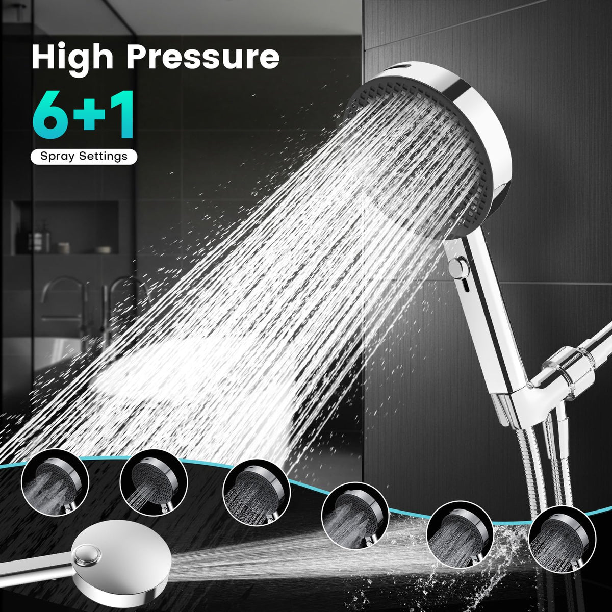 Filtered Shower Head with Handheld (Chromium Silver / 5 inch Panel)