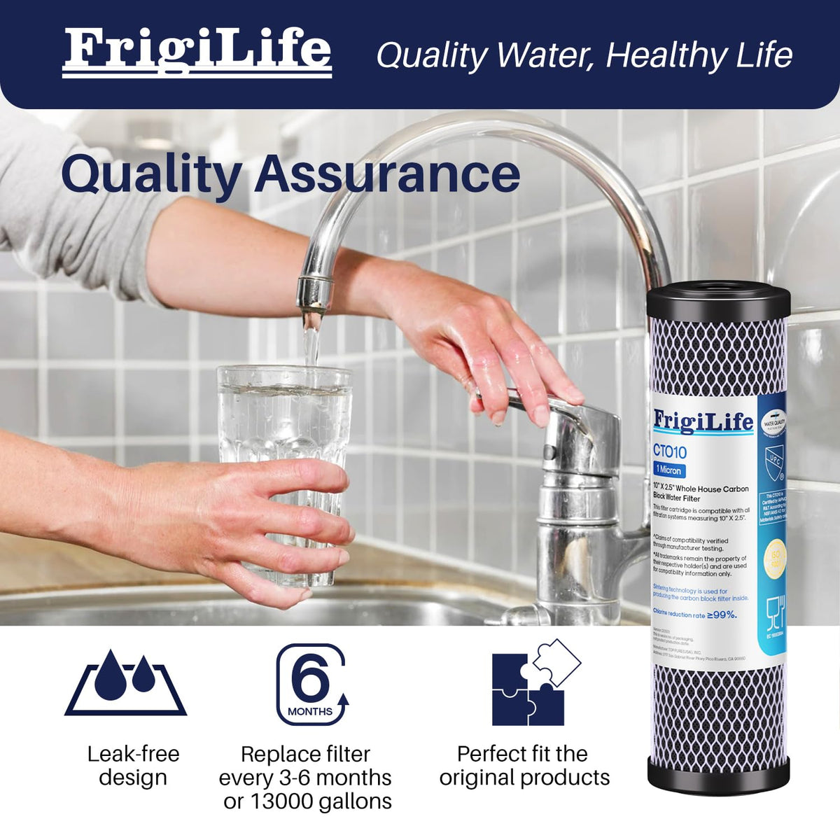 1 Micron 10" x 2.5" Whole House CTO Carbon Sedimen Water Filter Compatible DuPont WFPFC8002 (3 Count (Pack of 1))