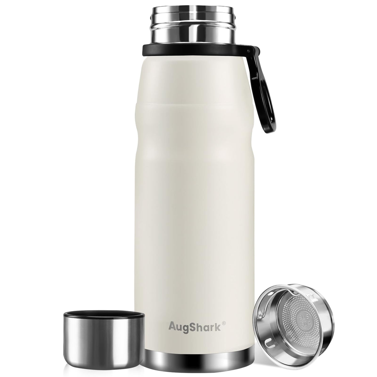 20oz Vacuum Insulated Stainless Steel Thermoses with Foldable Handle & Leakproof Lid (White-27oz)