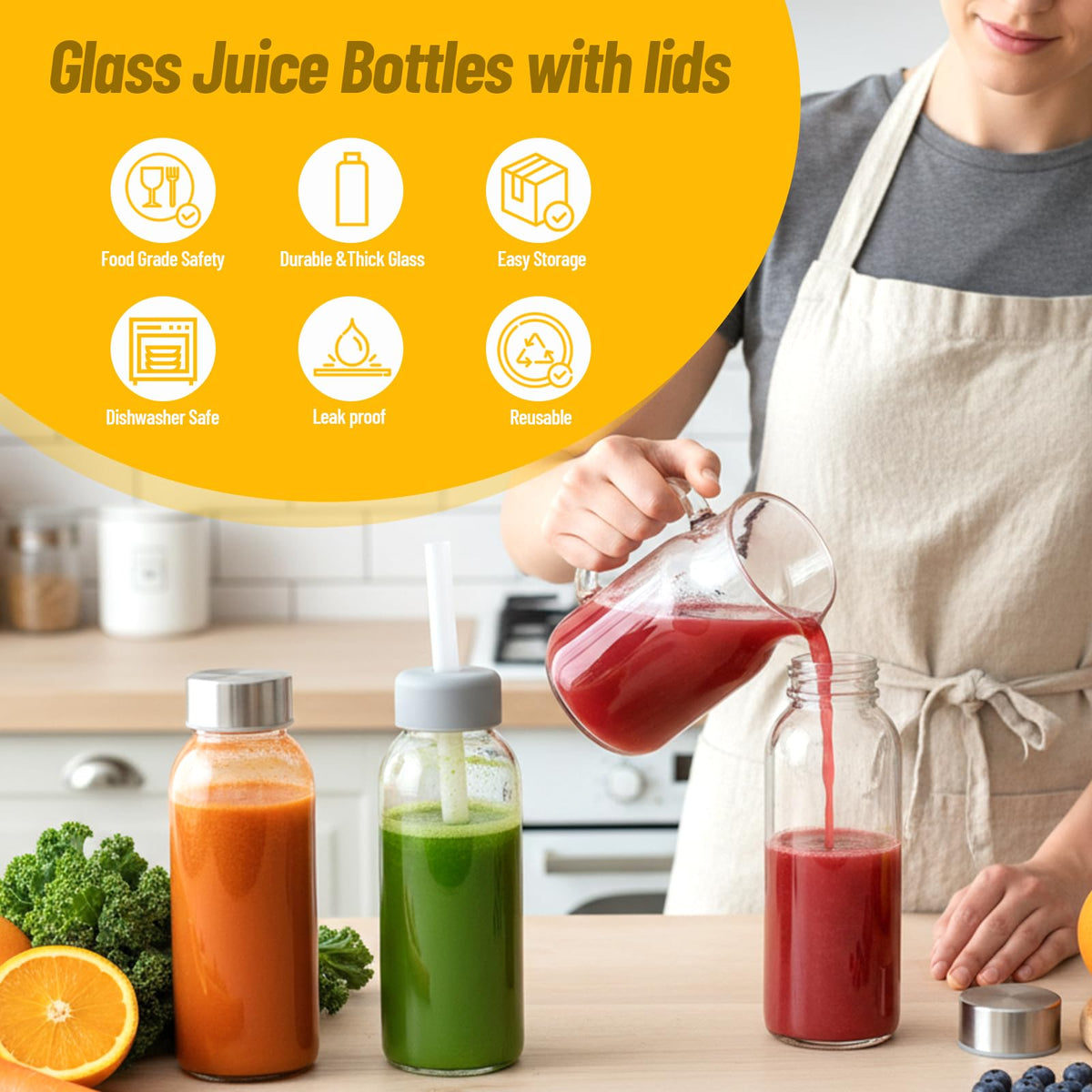 10 oz Glass Juice Bottles (Clear Glass Bottle 6 Pack / 10 Ounces)