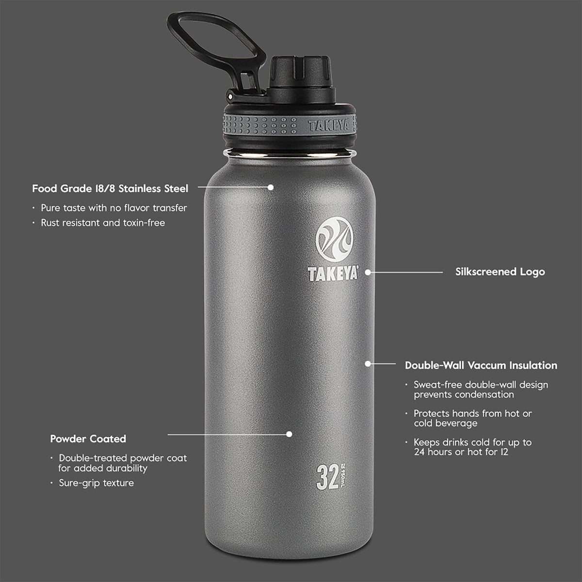 Originals 18 oz Vacuum Insulated Stainless Steel Water Bottle (Graphite / 18 Ounces)