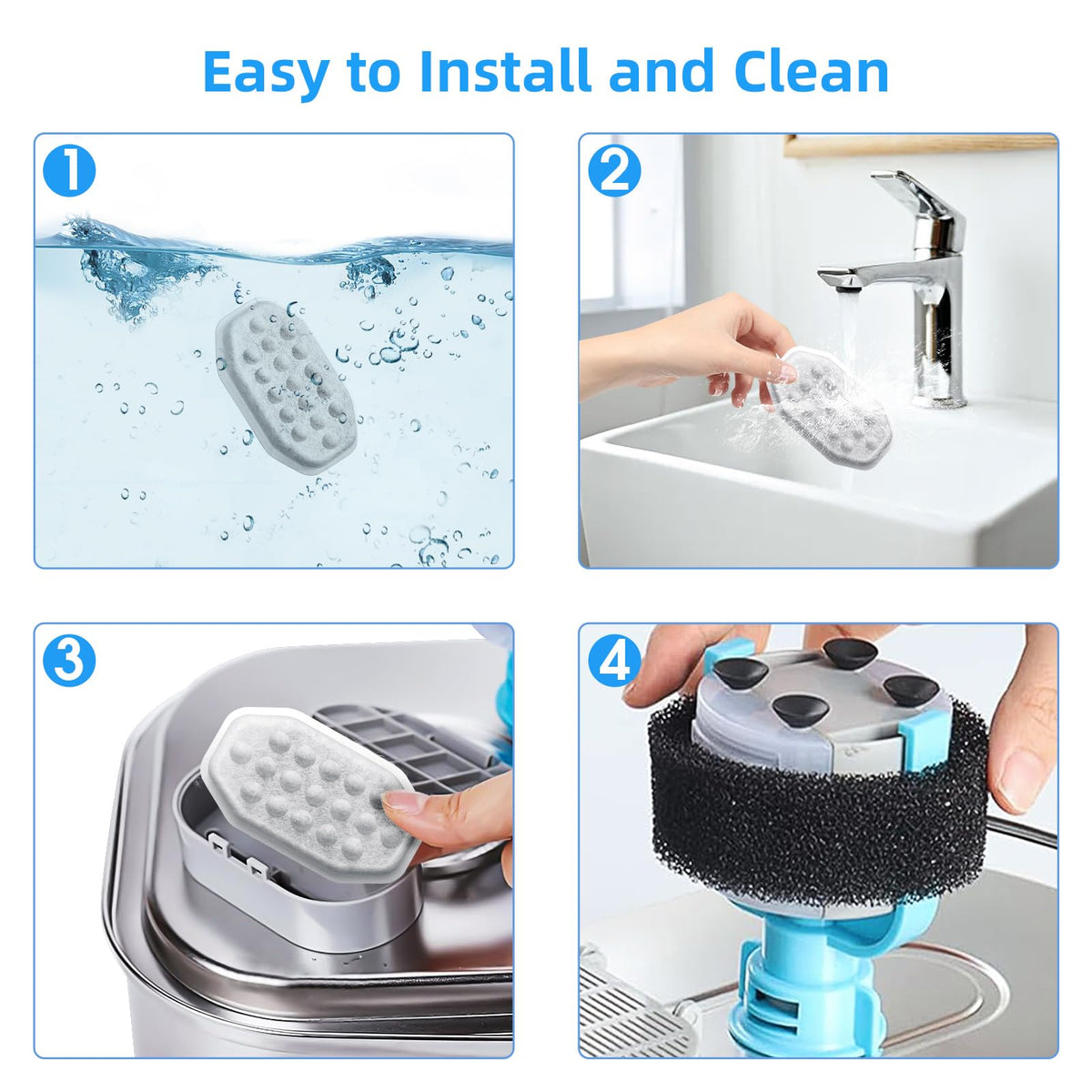 20 Pack Cat Water Fountain Filters (10 Filters+10 Sponges)