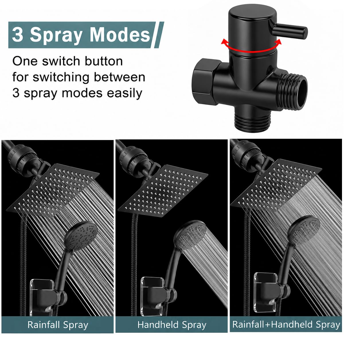 Filtered Shower Head with Handheld (Dark Black)