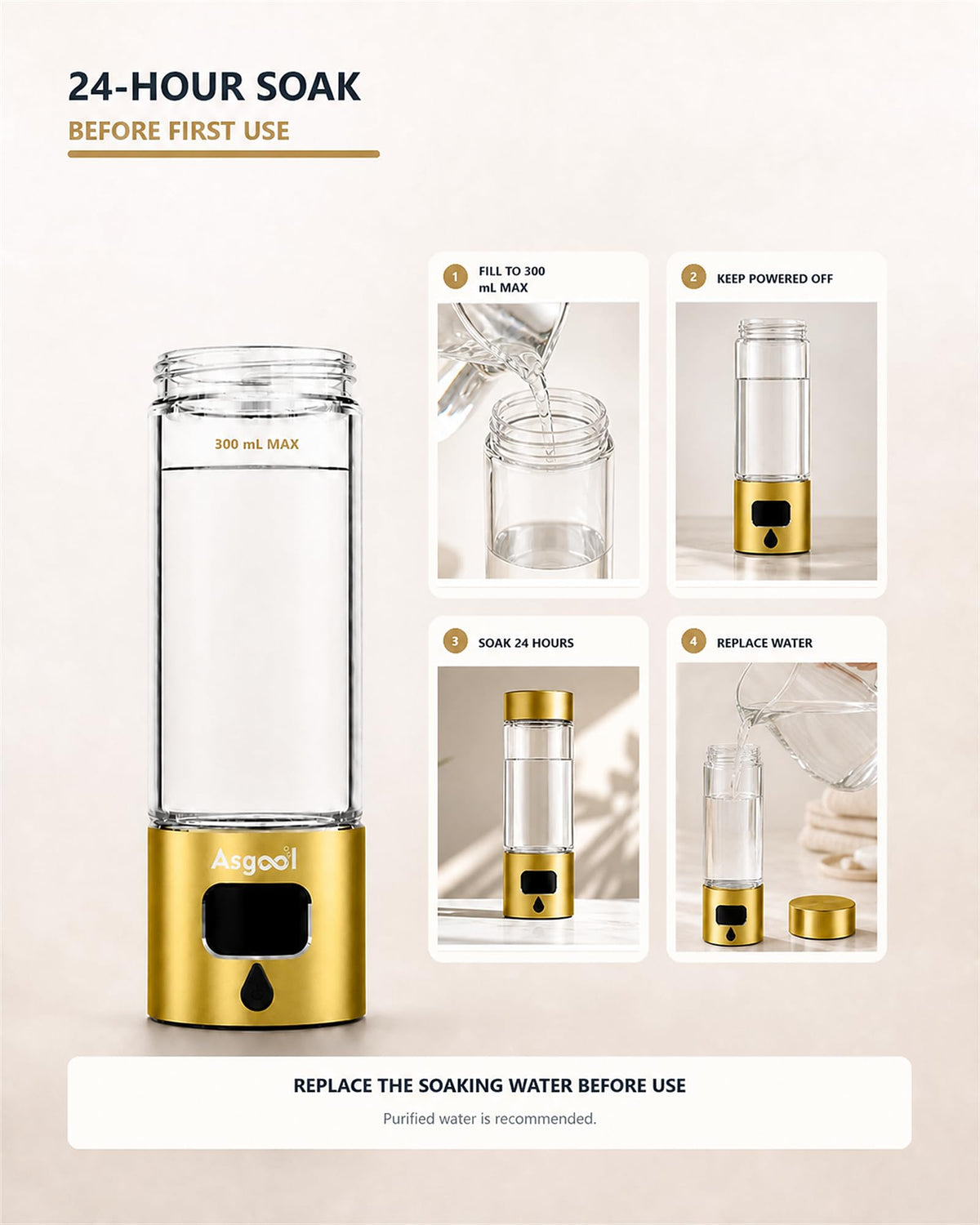 Hydrogen Water Bottle Generator (Gold)