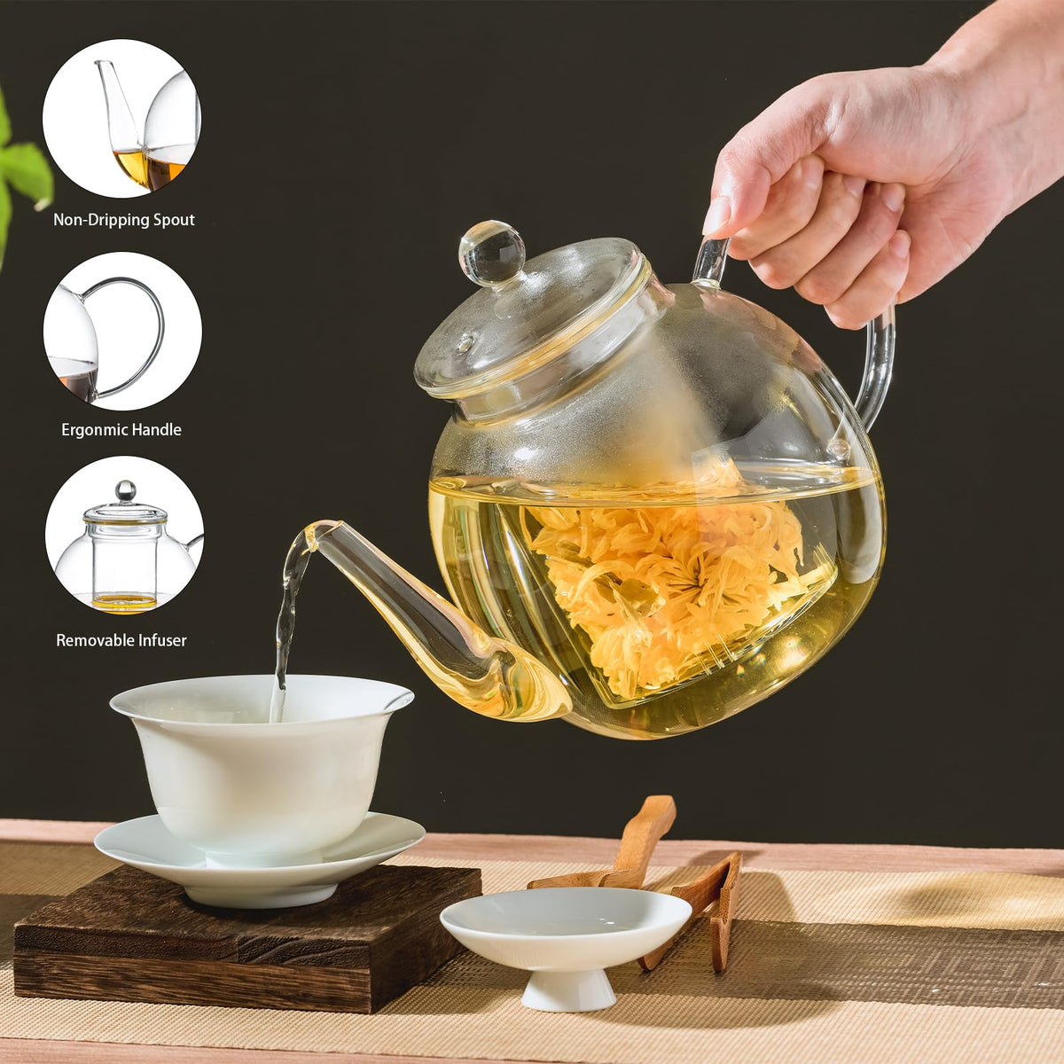 Large Glass Teapot with Infuser (52 Ounces)