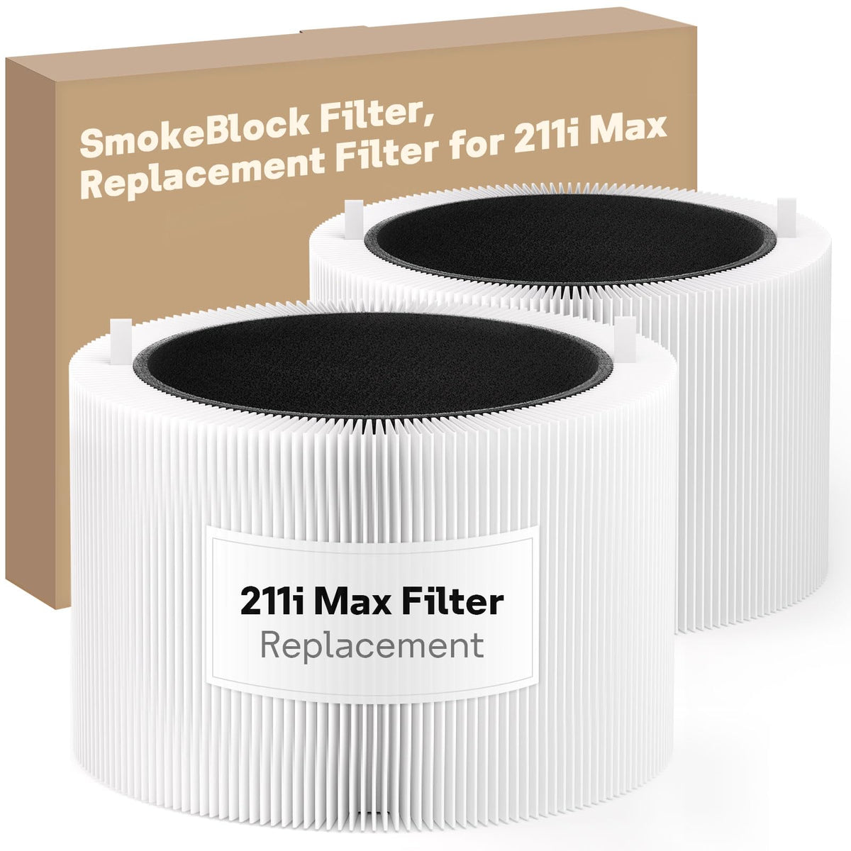 F2MAX SmokeBlock Filter for Blueair Blue Pure 211i Max Air Purifier (Light White - 2 Pack)