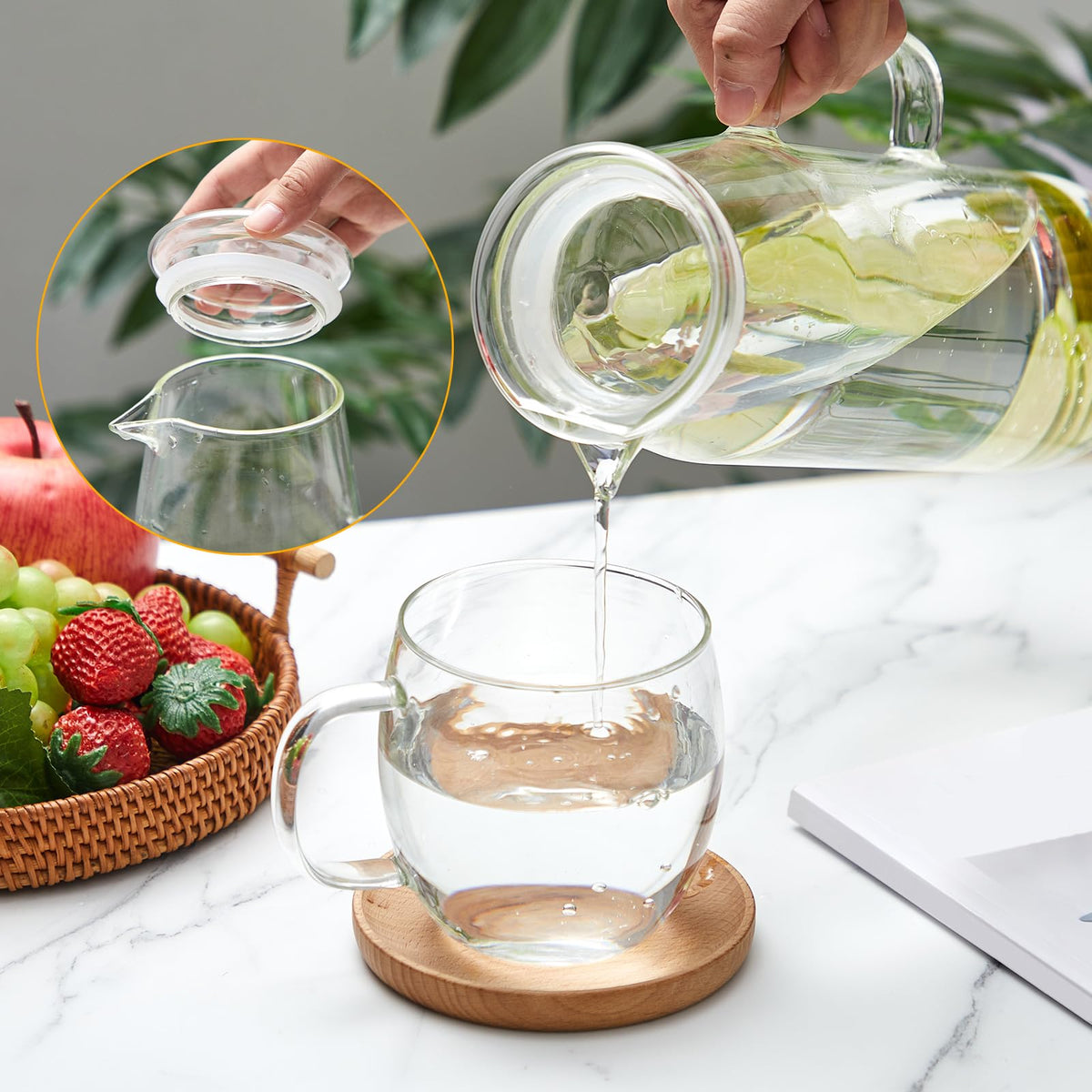 2 Sets Glass Pitcher with Lid Water Carafe (Glass Lid / 2l)