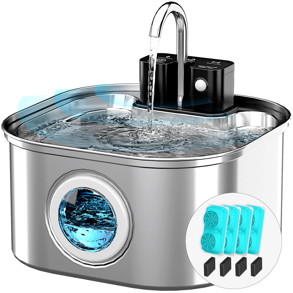 3.2L 108oz Wireless Stainless Steel Cat Water Fountain