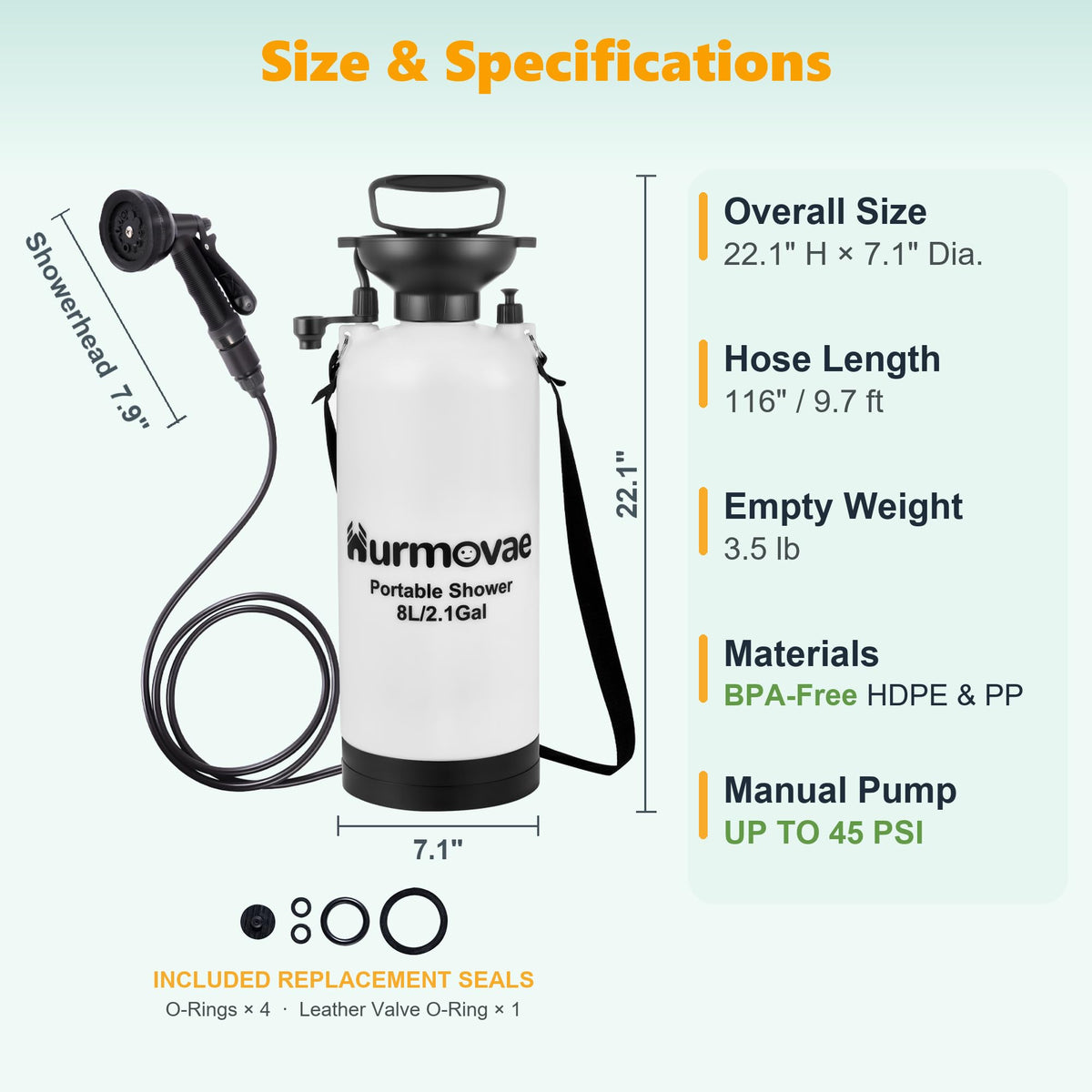 8L/2.1-Gal Portable Shower for Beach & Camping, 10 Spray Patterns (White-8L)