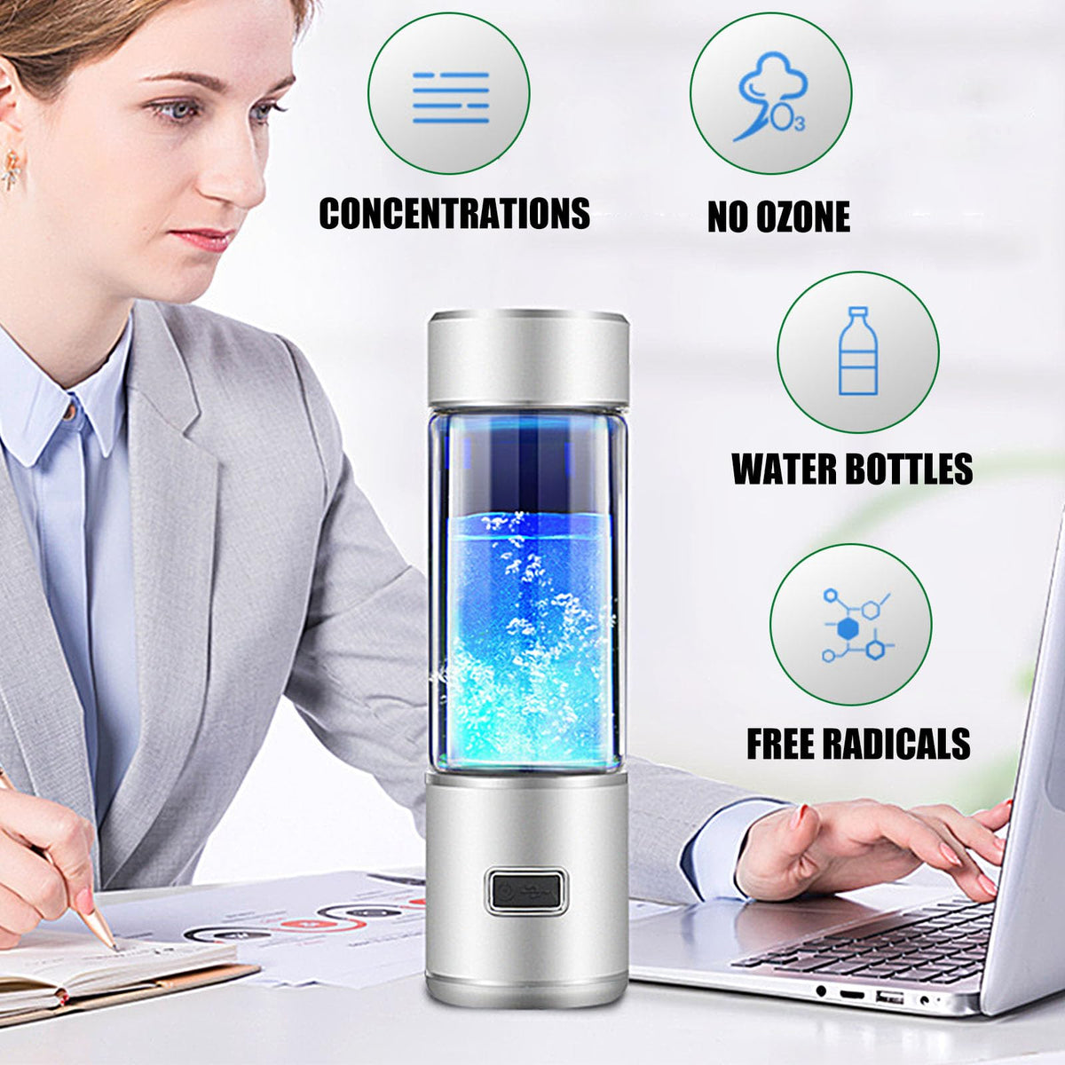 Portable Hydrogen Water Bottle Generator (A:silver)