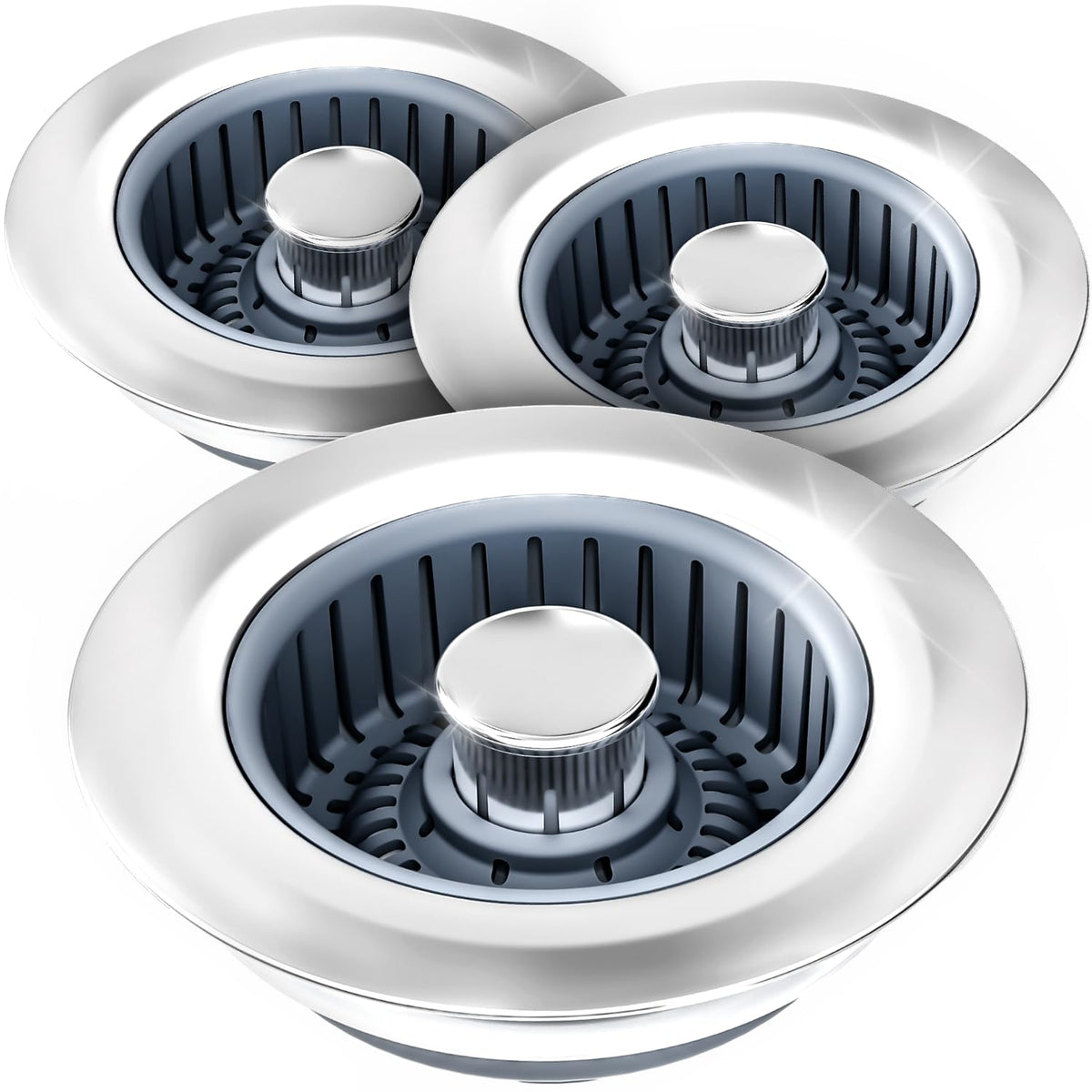 3 in 1 Kitchen Sink Drain Strainer Stopper Removable Basket Pop (Silver Silver Silver)
