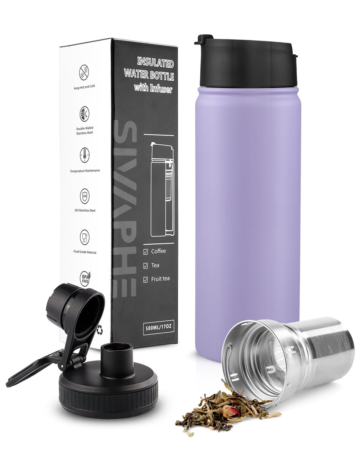 Tea Infuser Bottle With Removable Loose Leaf Tea Strainer Cup 18 (Purple / 18 Ounces)