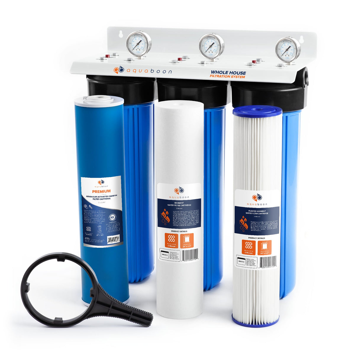 3 Stage Whole House Water Filter System for Well Water with 20x4.5 Water Filters Cartridges (High-Flow Taste, Odor & Sediment Protection)