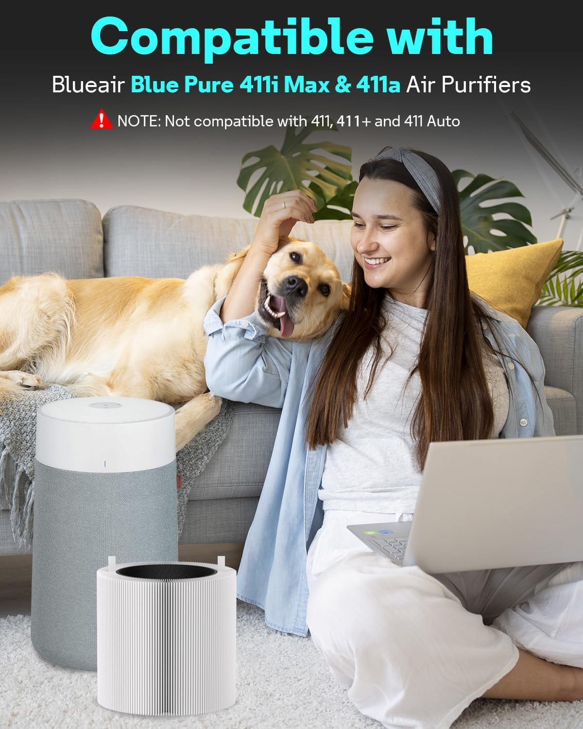 411i Max SmokeBlock Replacement Filter for Blueair 411i Max Air Purifier (Light White / 2 Pack)