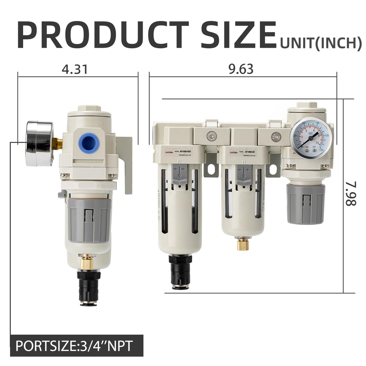 Air Pressure Regulator (3/4NPT / Auto+Semi-Auto Drain)