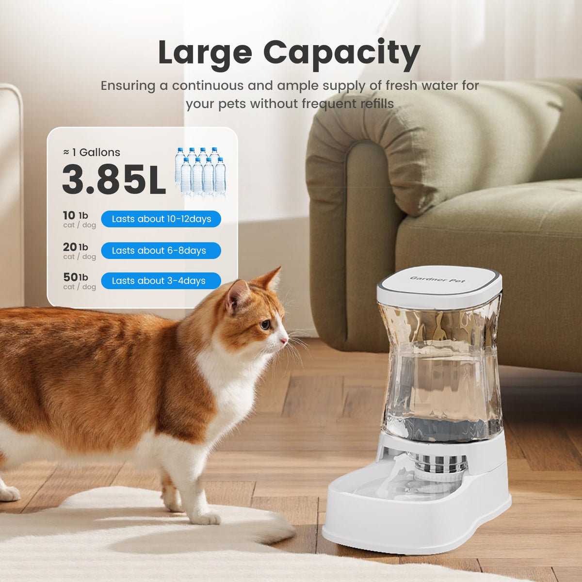 1.0Gal Gravity Automatic Dog Water Bowl Dispenser 100% BPA Free (White)