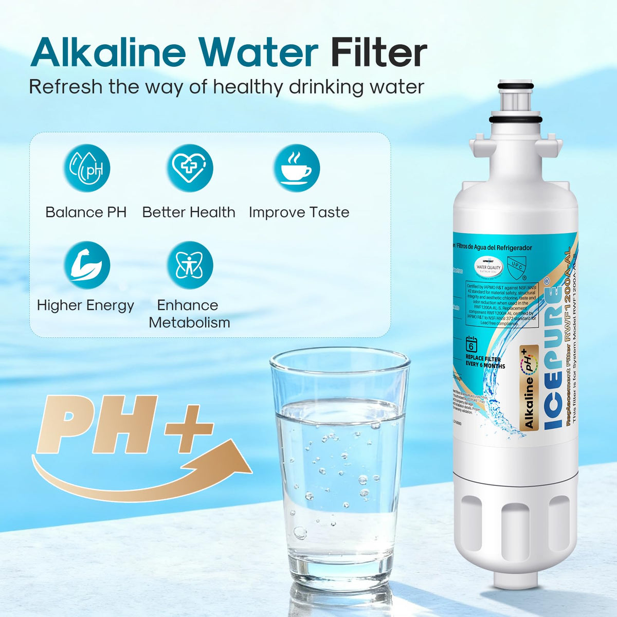 Alkaline ADQ36006101 Water Filter Replacement for LG LT700P (Alkaline (pH Balance) / 4 Count (Pack of 1))