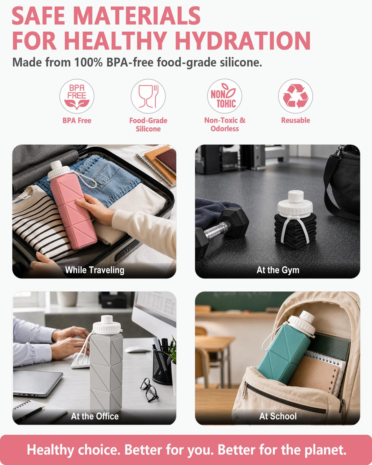 Collapsible Water Bottles 21oz (Starlight+Pink+Blue+Dark Blue+Black)