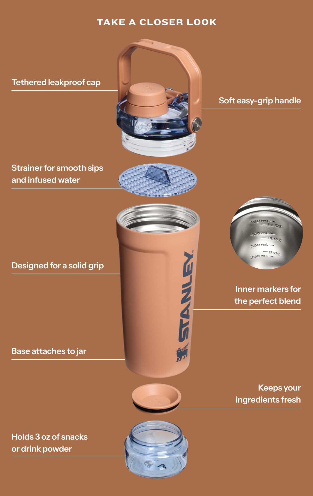 Vitalize Shaker Bottle (Dried Pine / 600 ml)