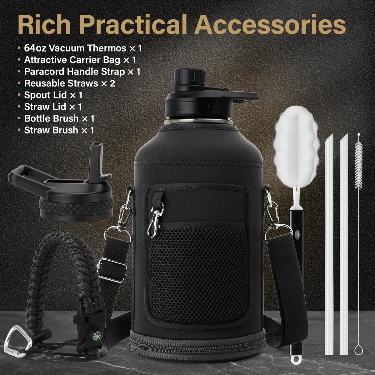Insulated Water Bottle w (Fathers' Gift / 64 Ounces)