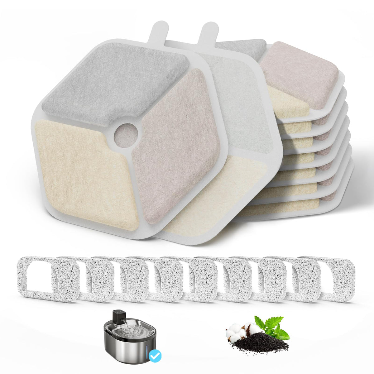 Cat Water Fountain Filter Pet Drinking Fountain Filter & Sponges for 152oz (9 Filters+9 Sponges)