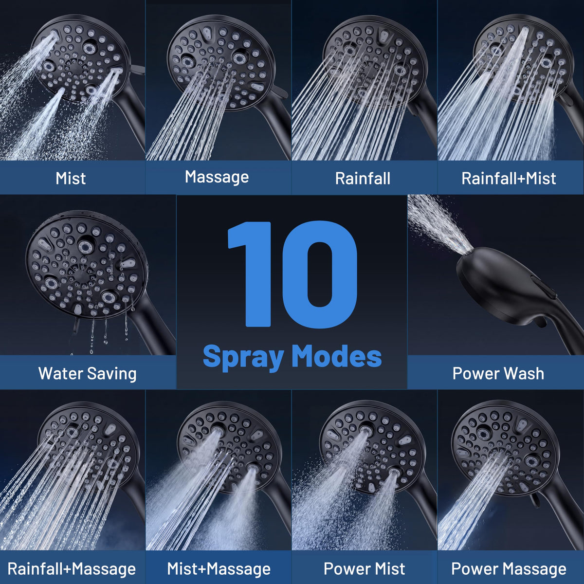 Dual Handheld Shower Head Combo (Premium Matte Black / 8 Inch Standard)