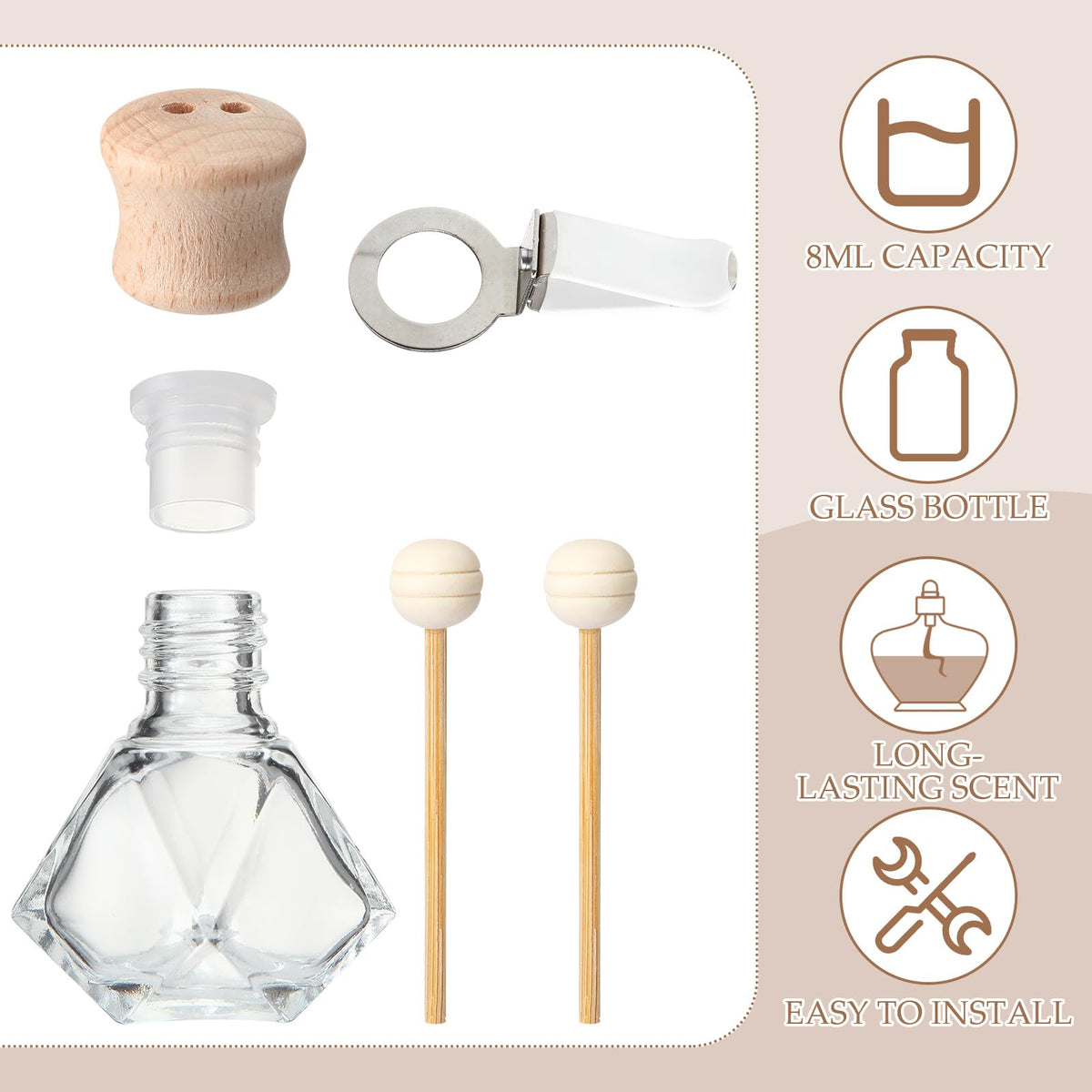 60 Pack Car Air Freshener Diffuser 8 ml Diamond Vent Clip Wood Caps (Diamond)