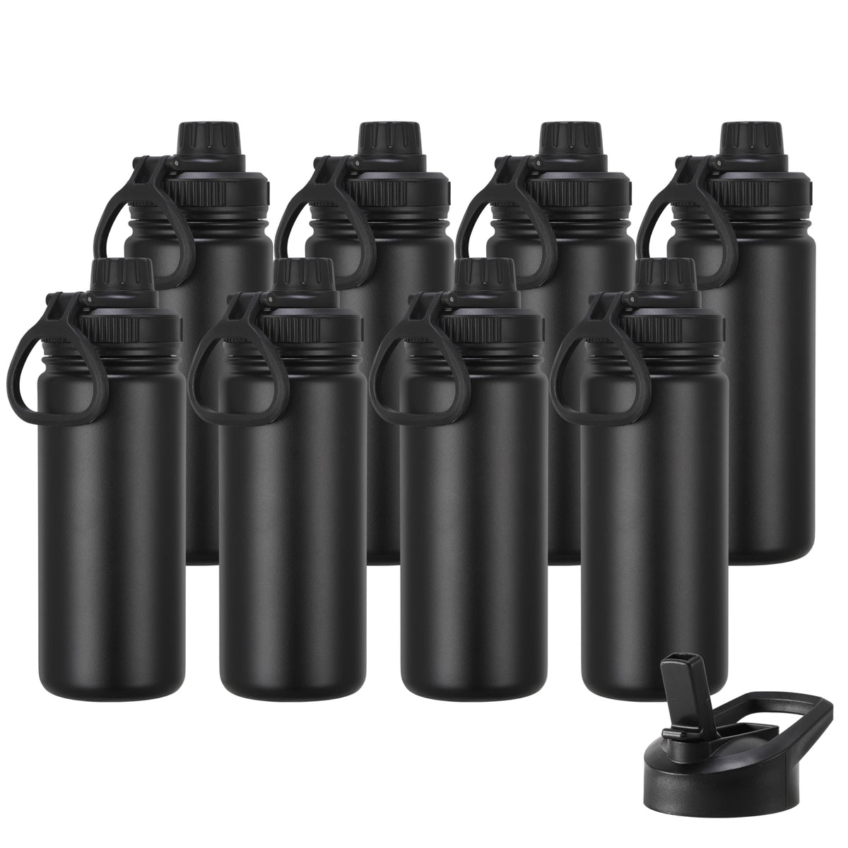 16 oz Kids Water Bottle for School Stainless Steel Double Wall Vacuum Insulated Water Bottle with Straw lids & Spout Lid (Black / 16oz/8 Pack)