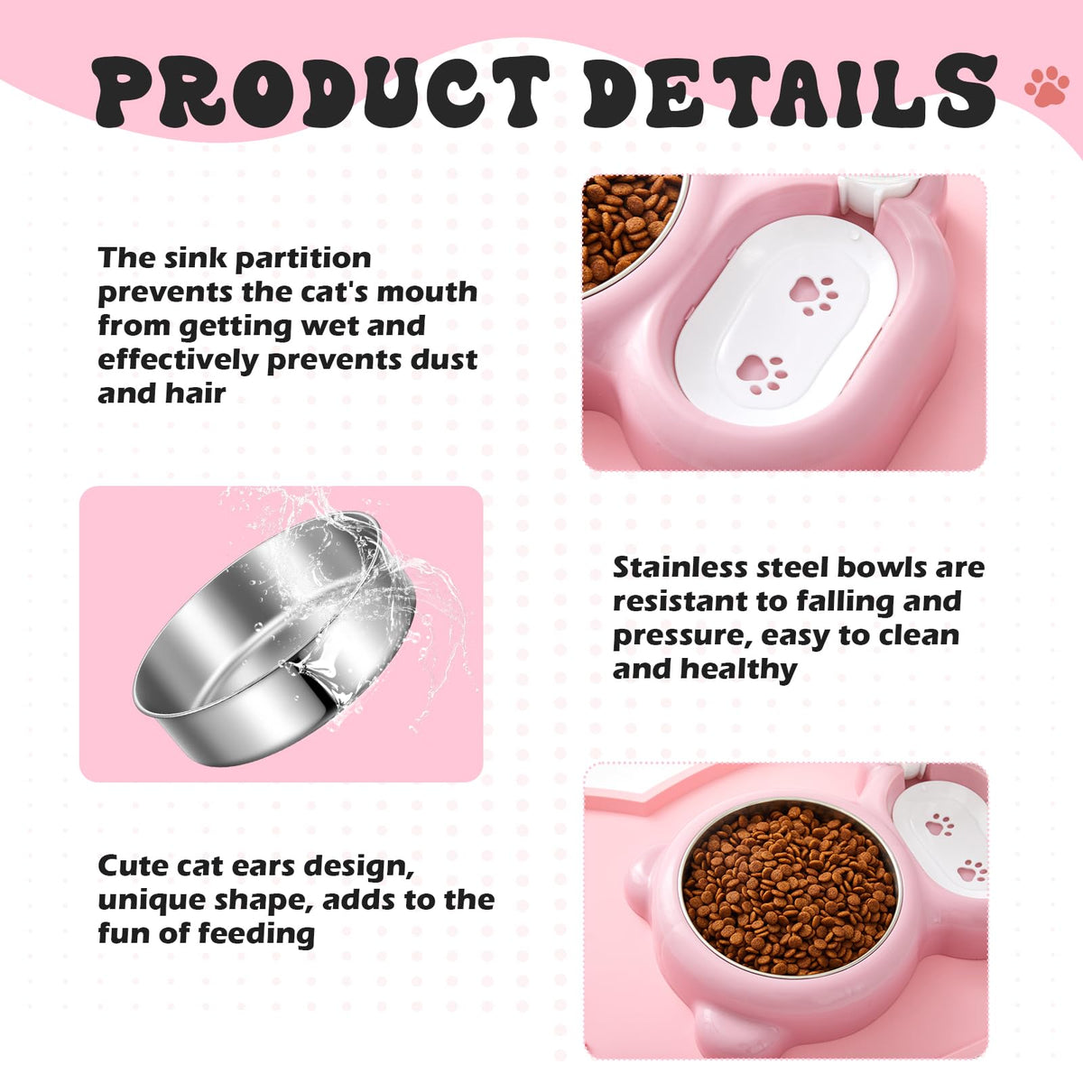 Pink Dog Cat Food and Water Bowl Set with Non (Pink)
