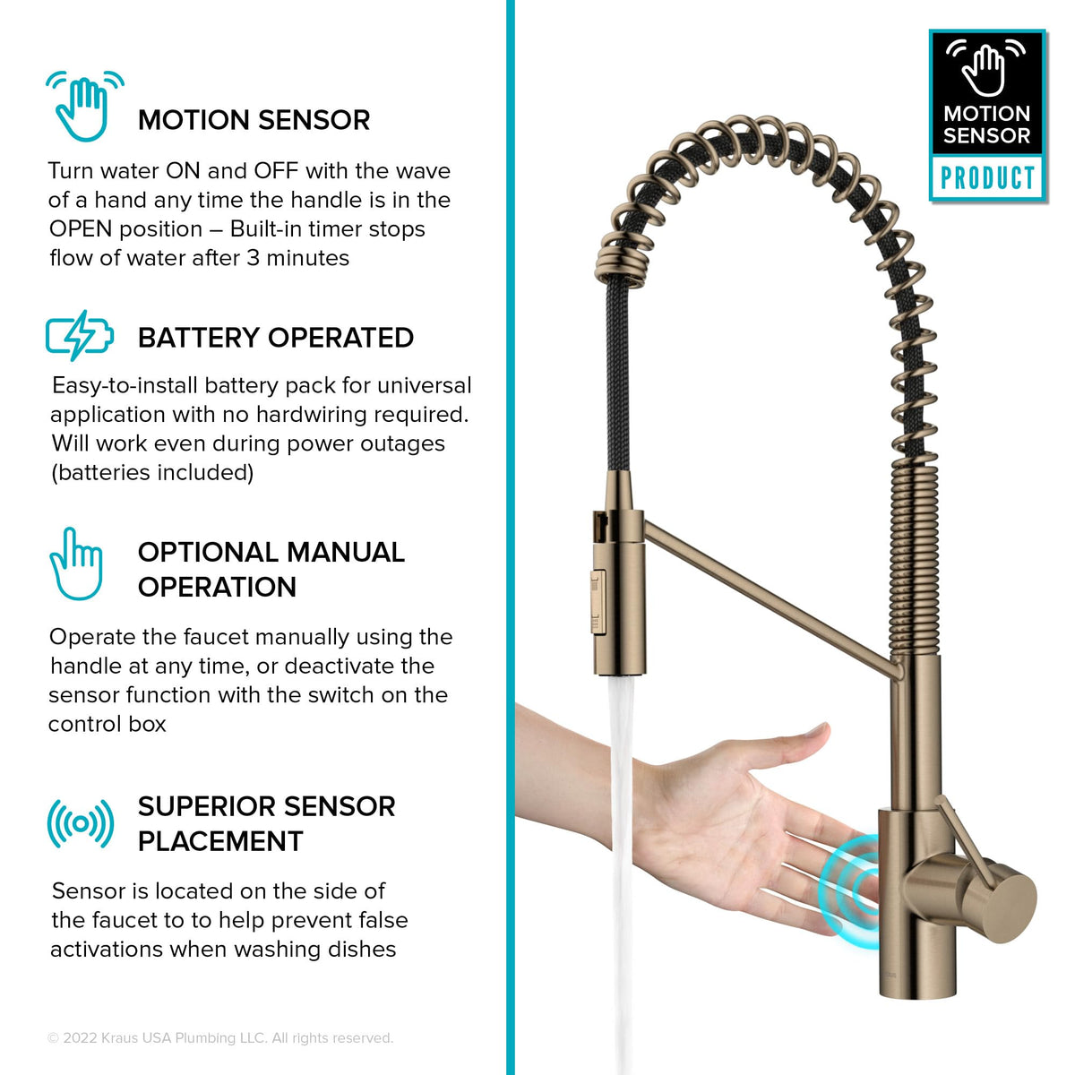 Oletto Touchless Sensor Commercial Pull (Spot-Free Antique Champagne Bronze / Touchless Commercial Style)