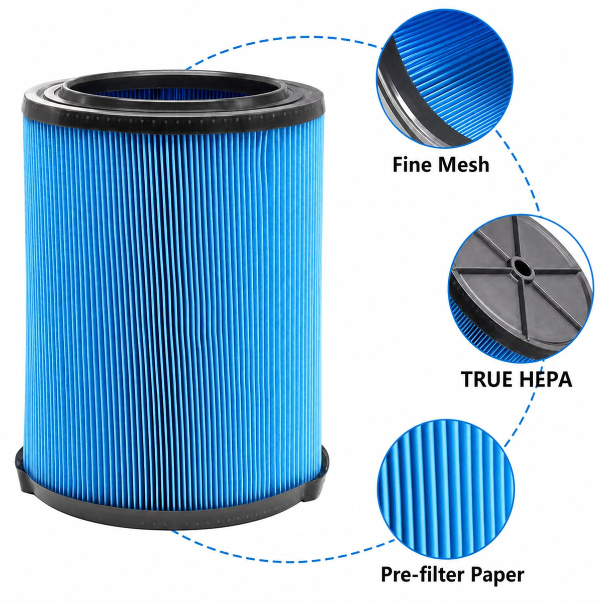 VF5000 Replacement Filter for Ridgid Shop Vac 6 (M 2 Pcs Filters & 2 Pcs Bags / Blue VF5000)