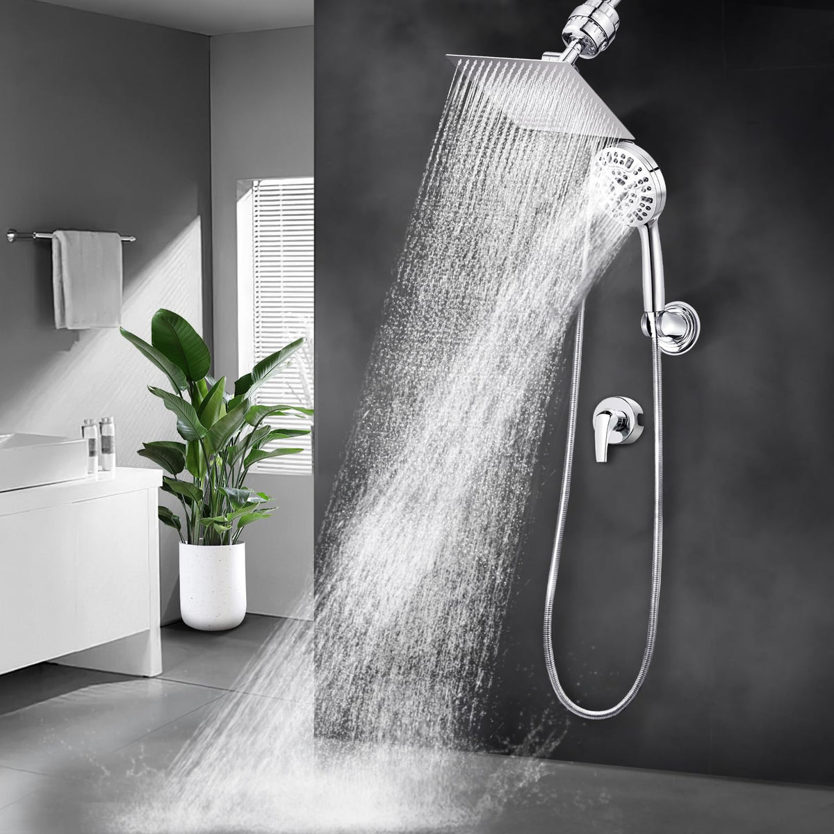 10" Dual Filtered Shower Head Showerhead Handheld Sprayer 20 Stage Water Filter Diverter 79" Hose Combo (Dual Shower & Filter Combo (DSFC02, 10"))