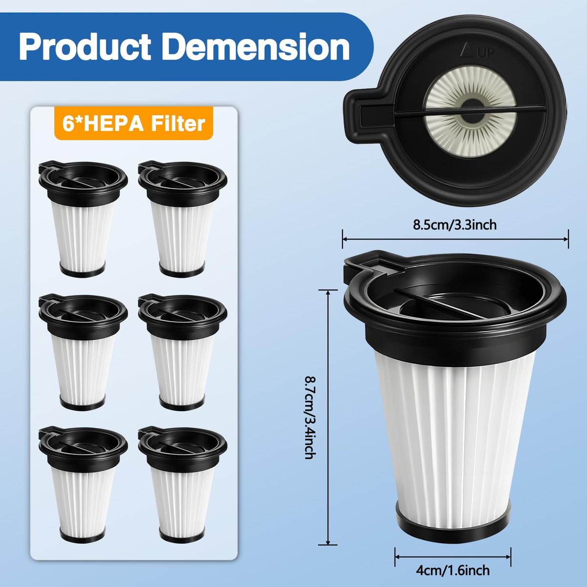 6 Pack HEPA Filter Replacement for Wyze Cordless Vacuum (6 Pack Wyze Filters)