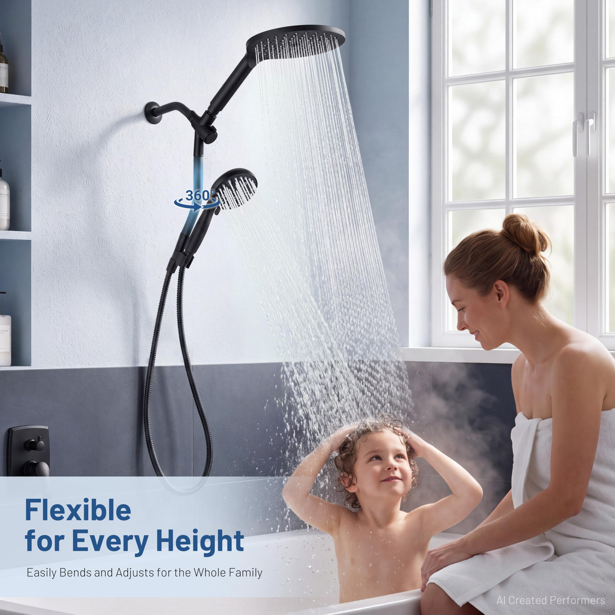 Dual Handheld Shower Head Combo (Premium Matte Black / 8 Inch Standard)