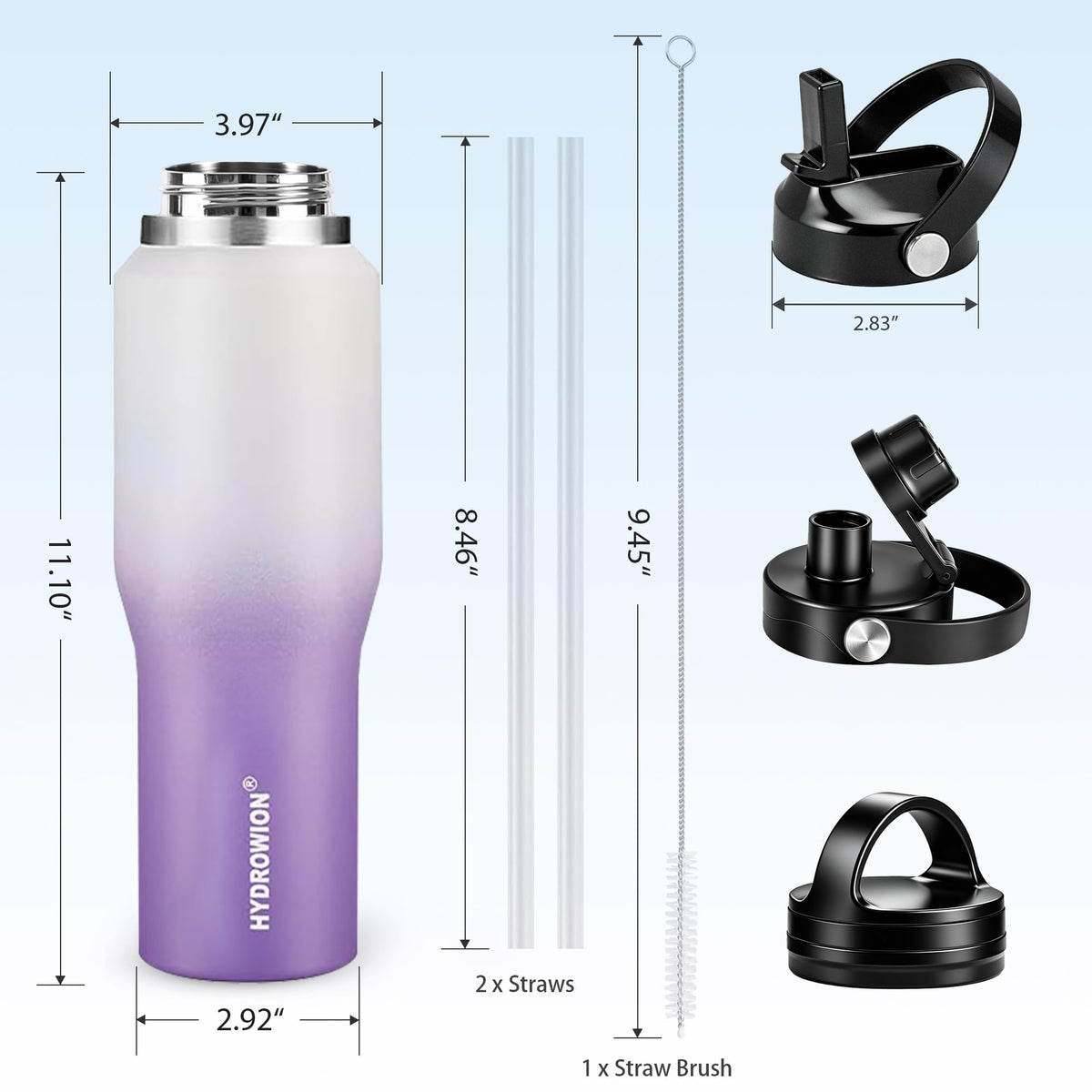 40 oz Insulated Water Bottle Stainless Steel Triple (White - Purple / 40 Ounces)