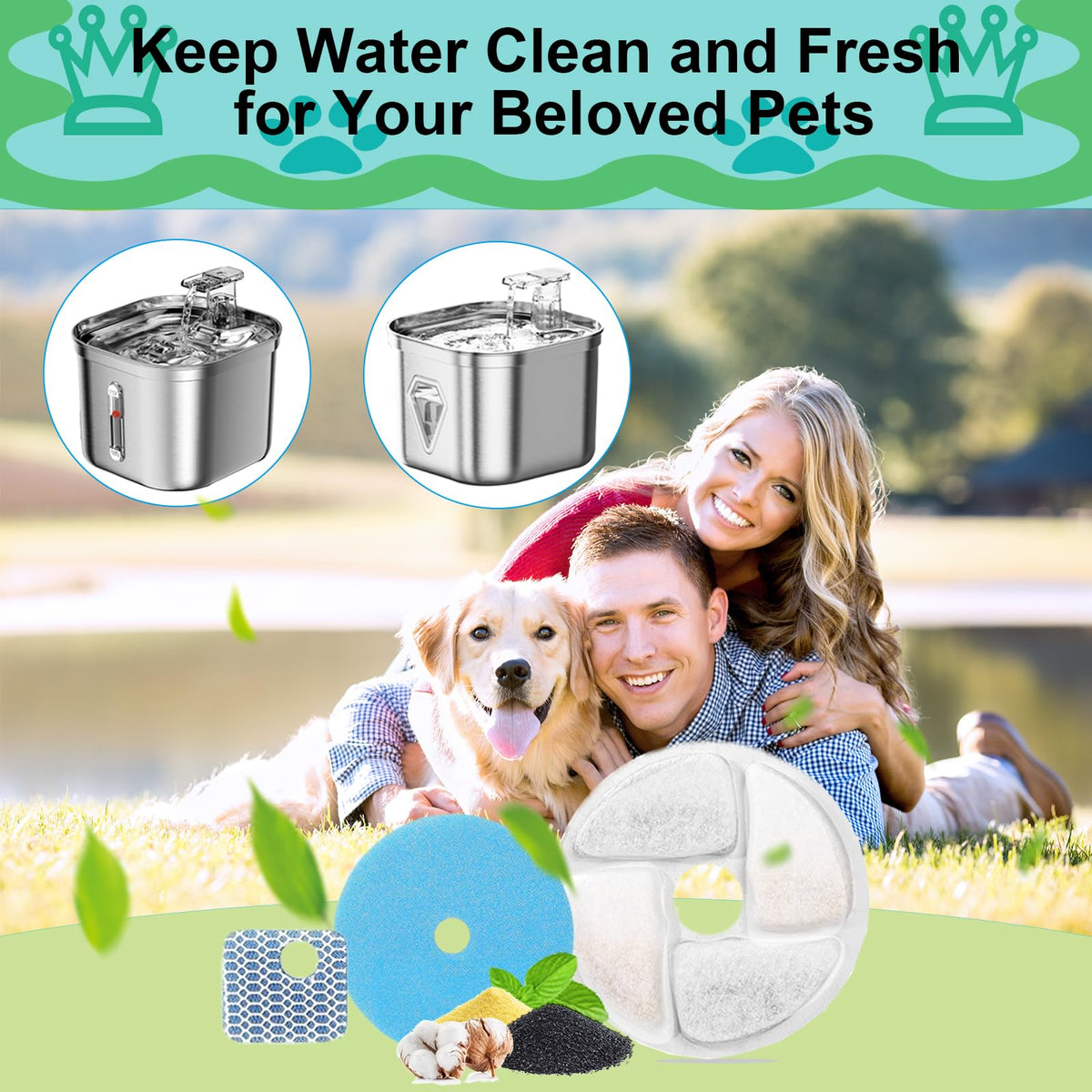 Cat Water Fountain Filter Replacement for Square 2.2L (Filter / 10+10+10 Pack)