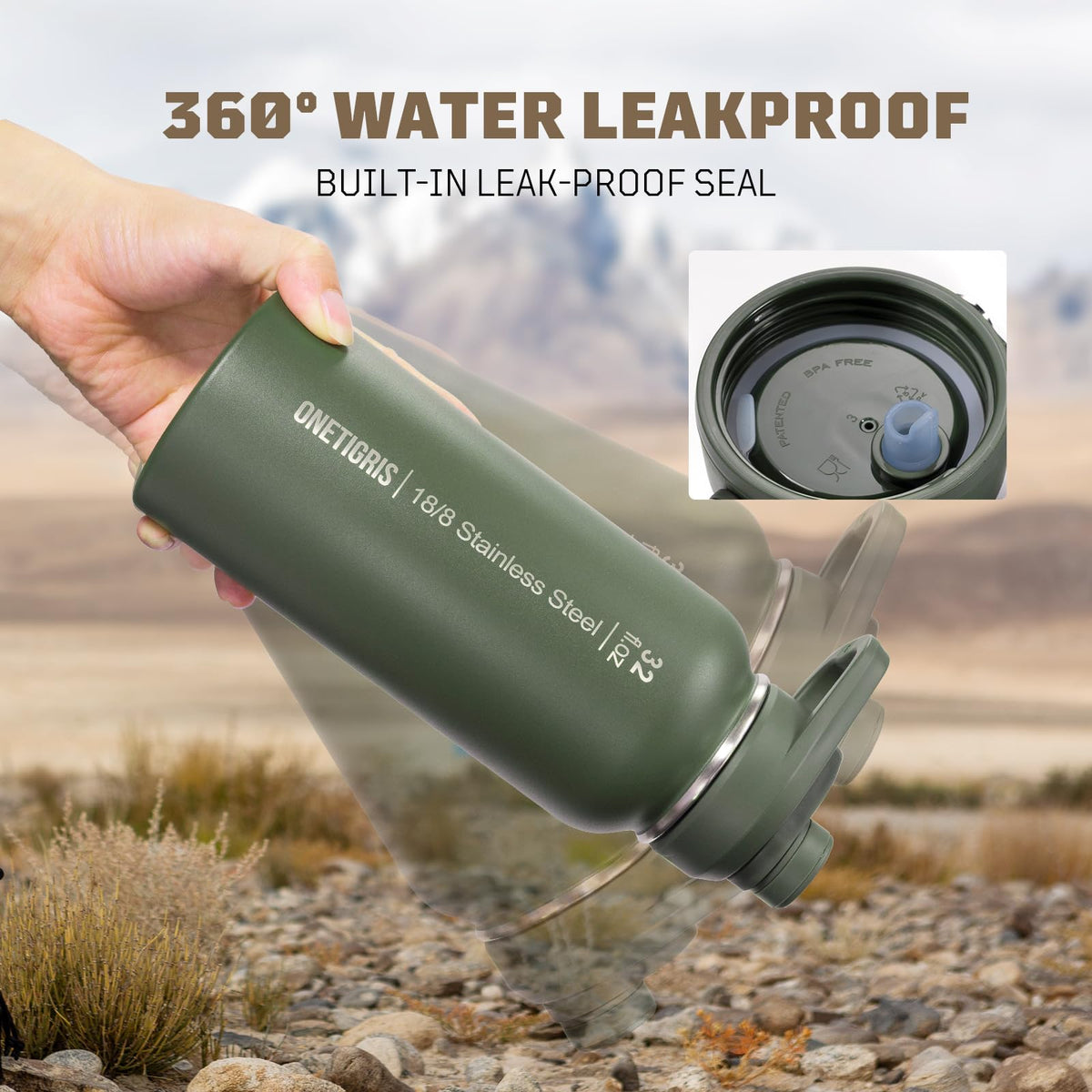 32oz Insulated Tactical Water Bottle with Straw & MOLLE Sleeve (Green / 32 Ounces)