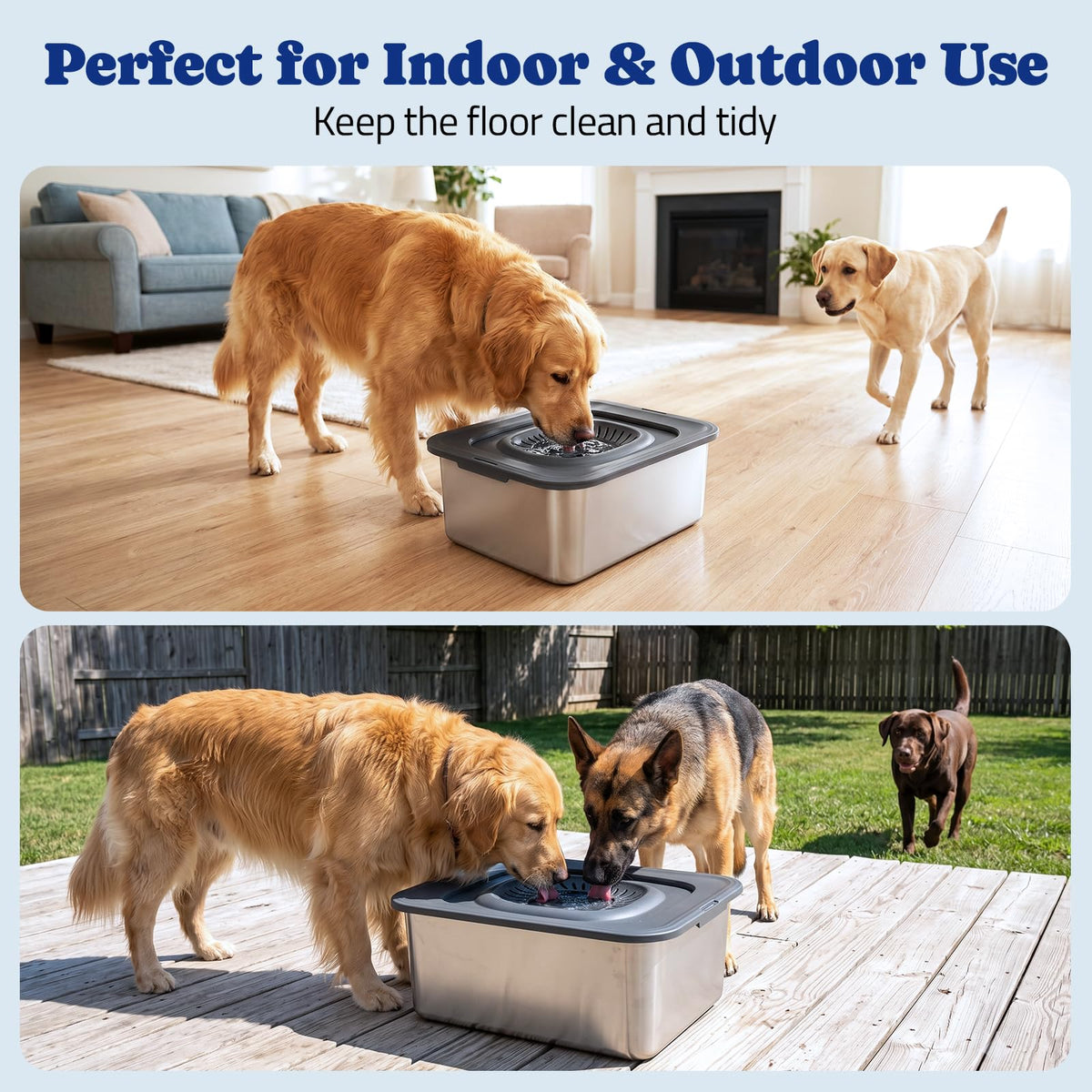 15L Dog Water Bowl No Spill with Slow Drinking Floating Disk (Gray / 15L)