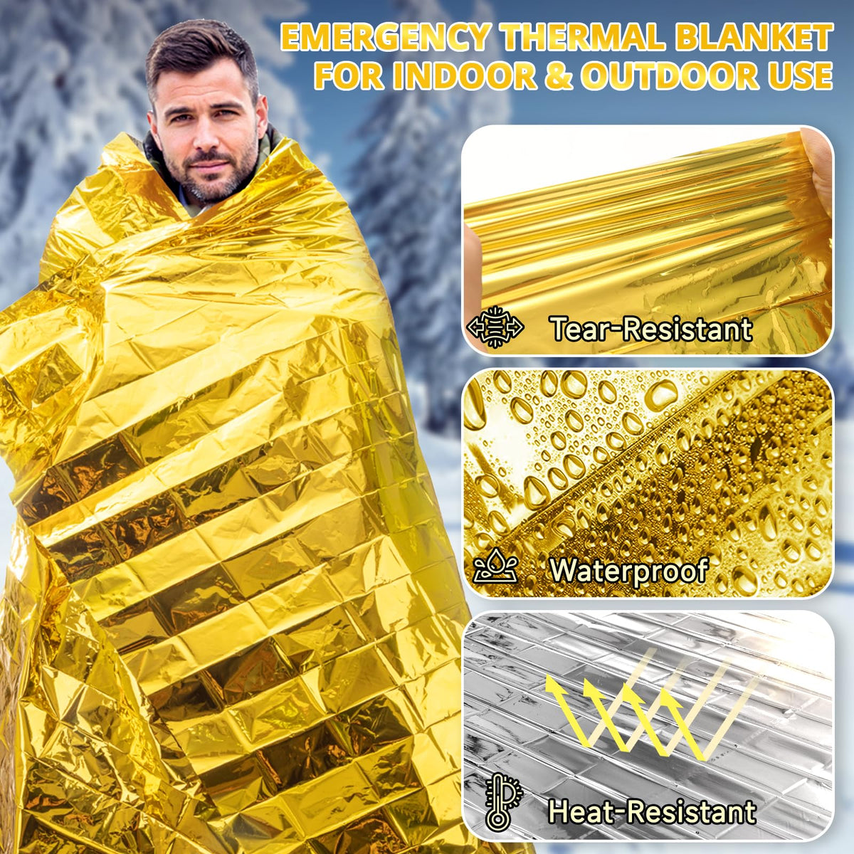 Survival Emergency Thermal Blankets (Gold / 4 Pack)