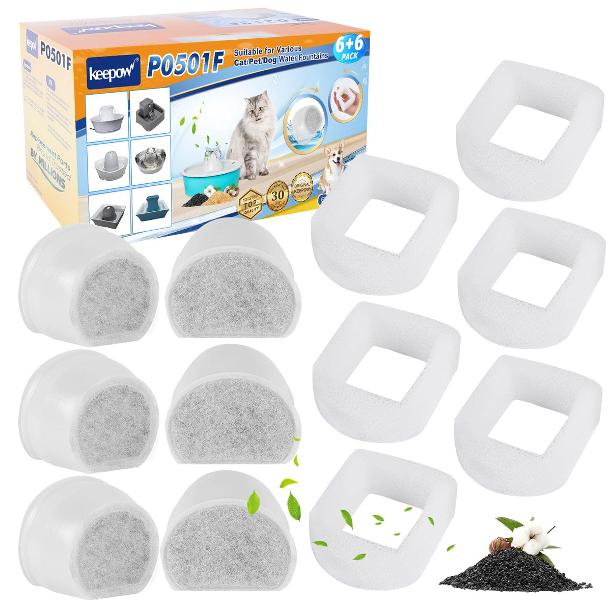 12 Pack Cat Water Fountain Filters Compatible with PetSafe Drinkwell (6+6)