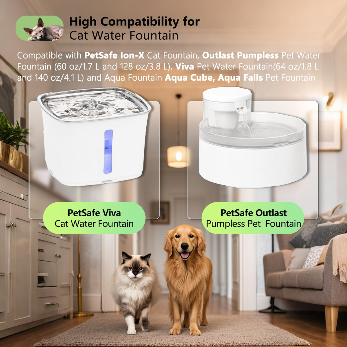 Cat Water Fountain Filter Compatible with Petsafe Premier (Black / 6 PACK)