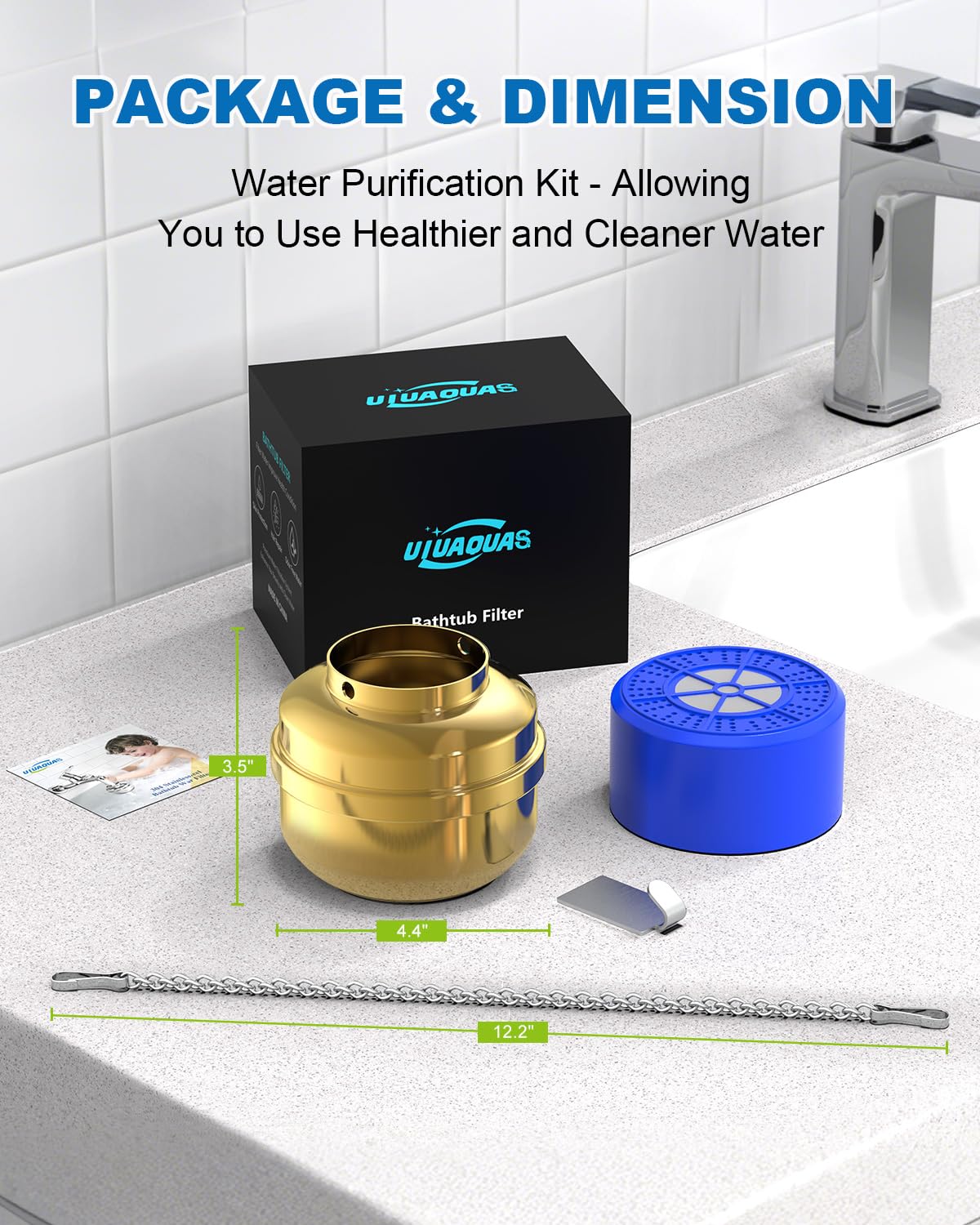 ALL METAL Bathtub Water Filter (Gold)
