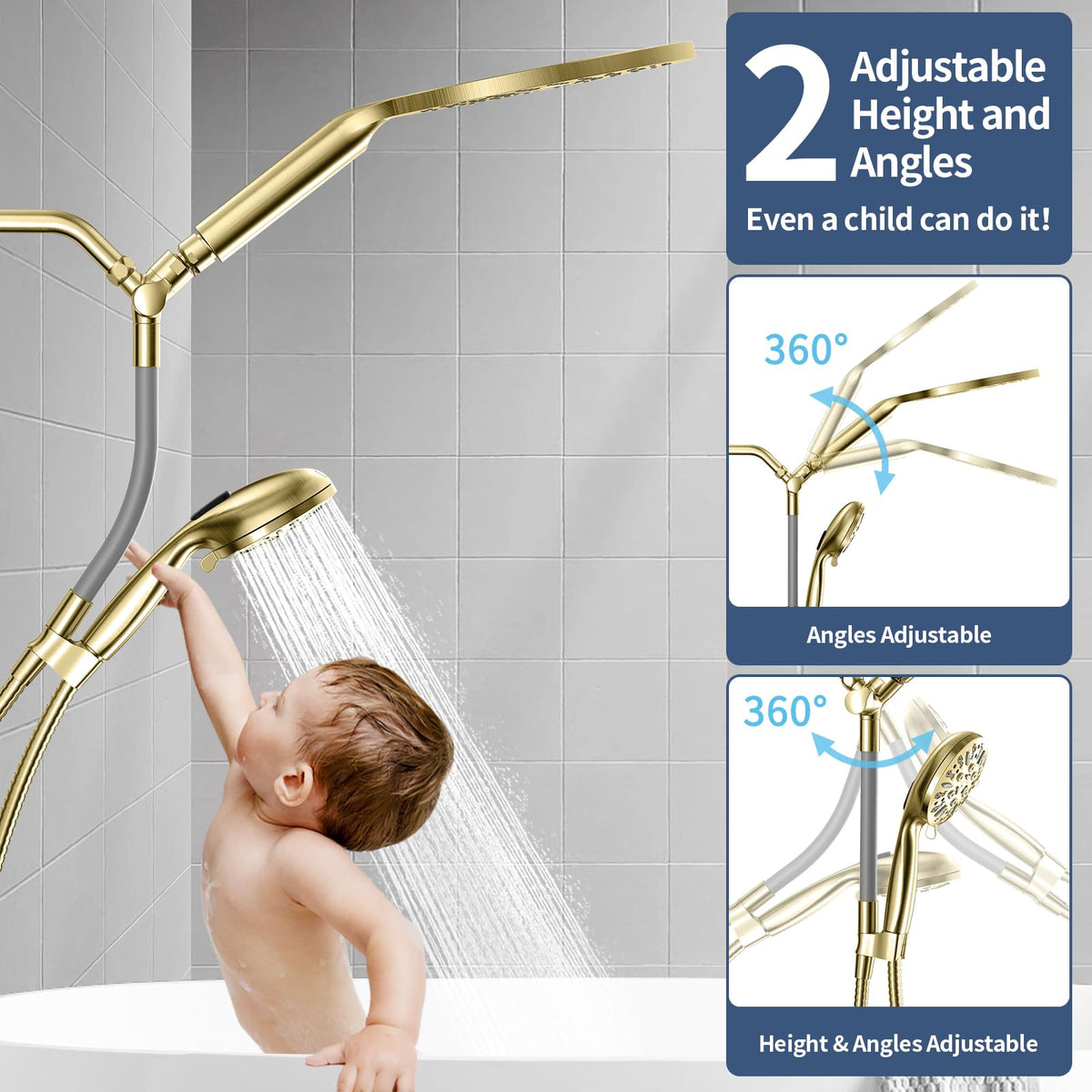 High Pressure Dual Shower Head with Handheld Spray Combo (Brushed Gold)